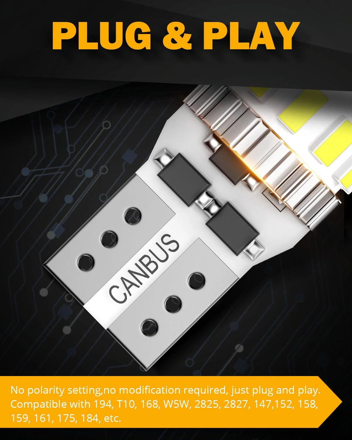 168 2825 W5W T10 LED License Plate/Side Marker/Interior Light Bulbs 3W 400% Brighter Canbus Error Free White B1 Series | 2 Bulbs - Image 4