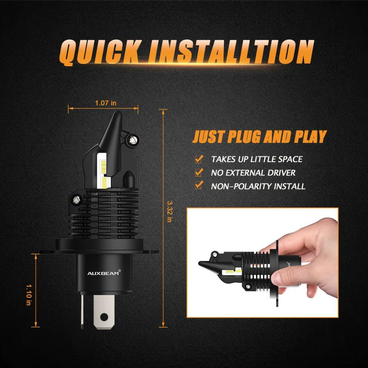 For 2005-2011 Toyota Tacoma H4/9003 Q10 Series Fanless&Wireless 1:1 Halogen Size 6500K LED Light Bulbs High Low Beam Bundle - Image 4