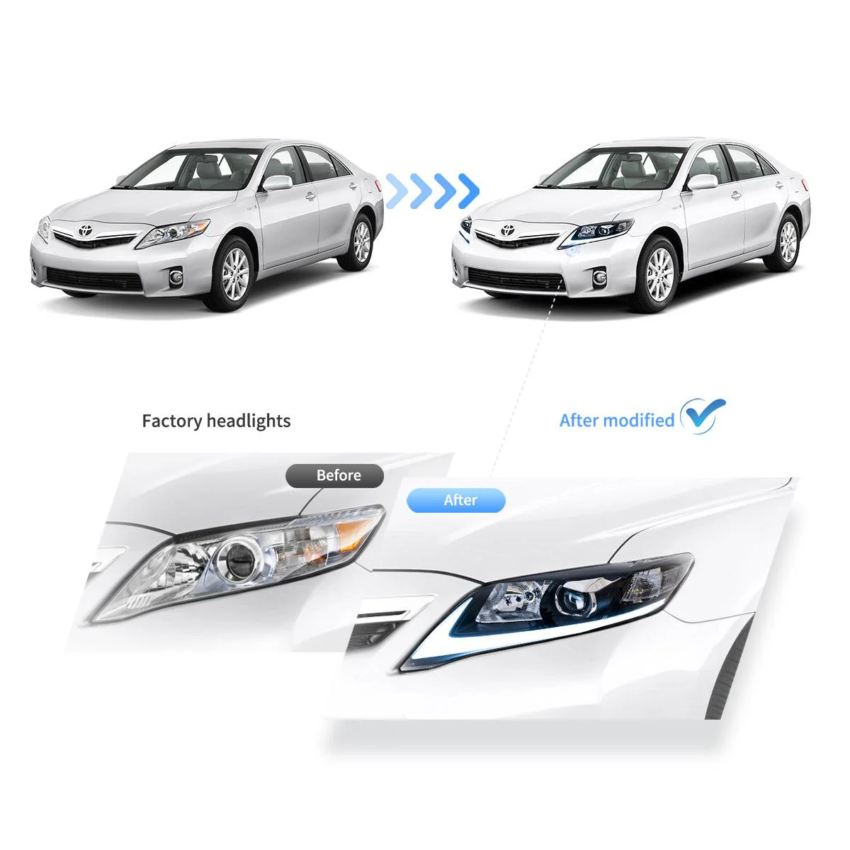 LED Headlight Assembly Projector For 2010-2011 Toyota Camry 6th Gen XV40 Facelift Regular Models Sedan - Image 6