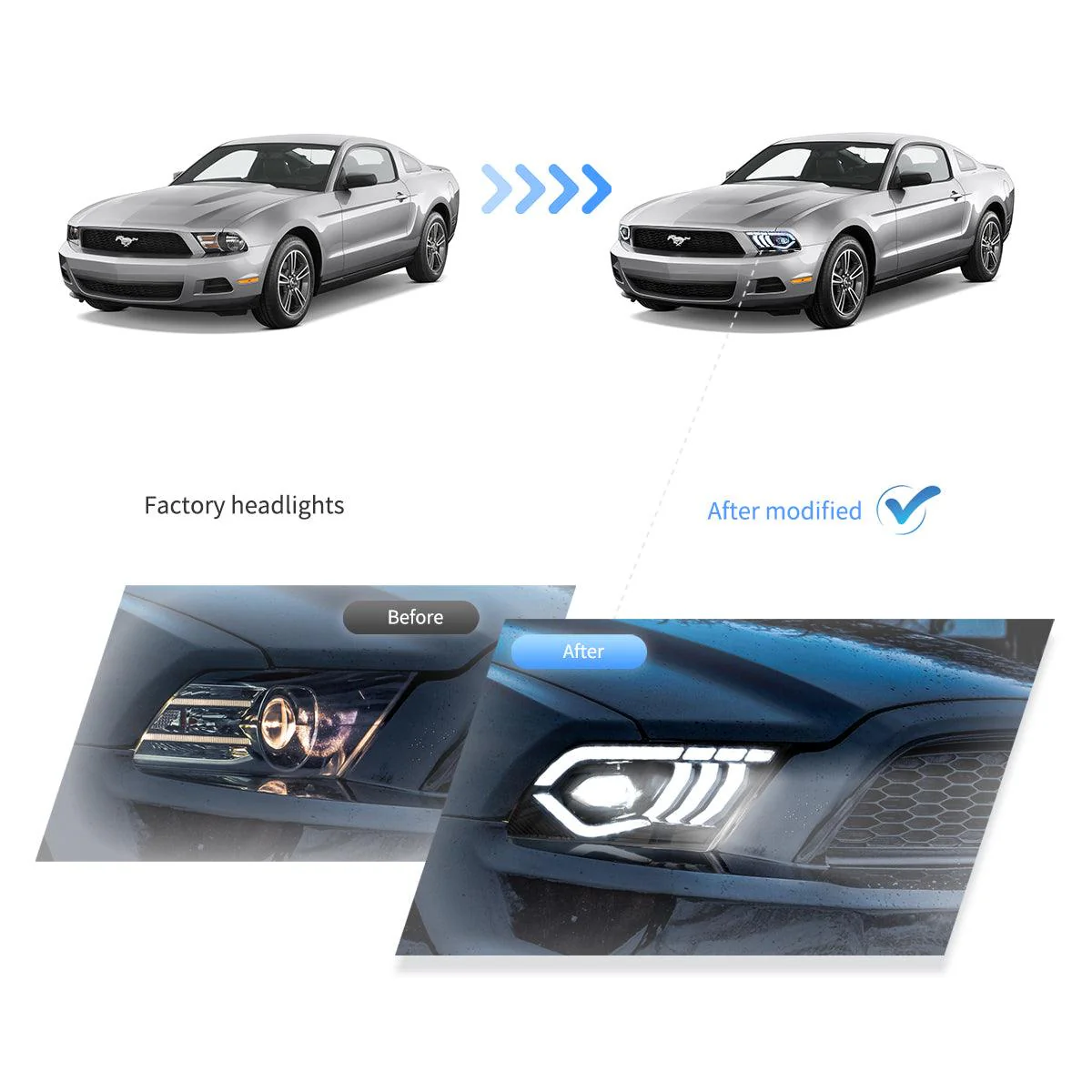 DOP APPROVED LED Headlight Assembly Dual Beam Projector Black For 2010-2014 Ford Mustang 5th Gen Facelifted - Image 6
