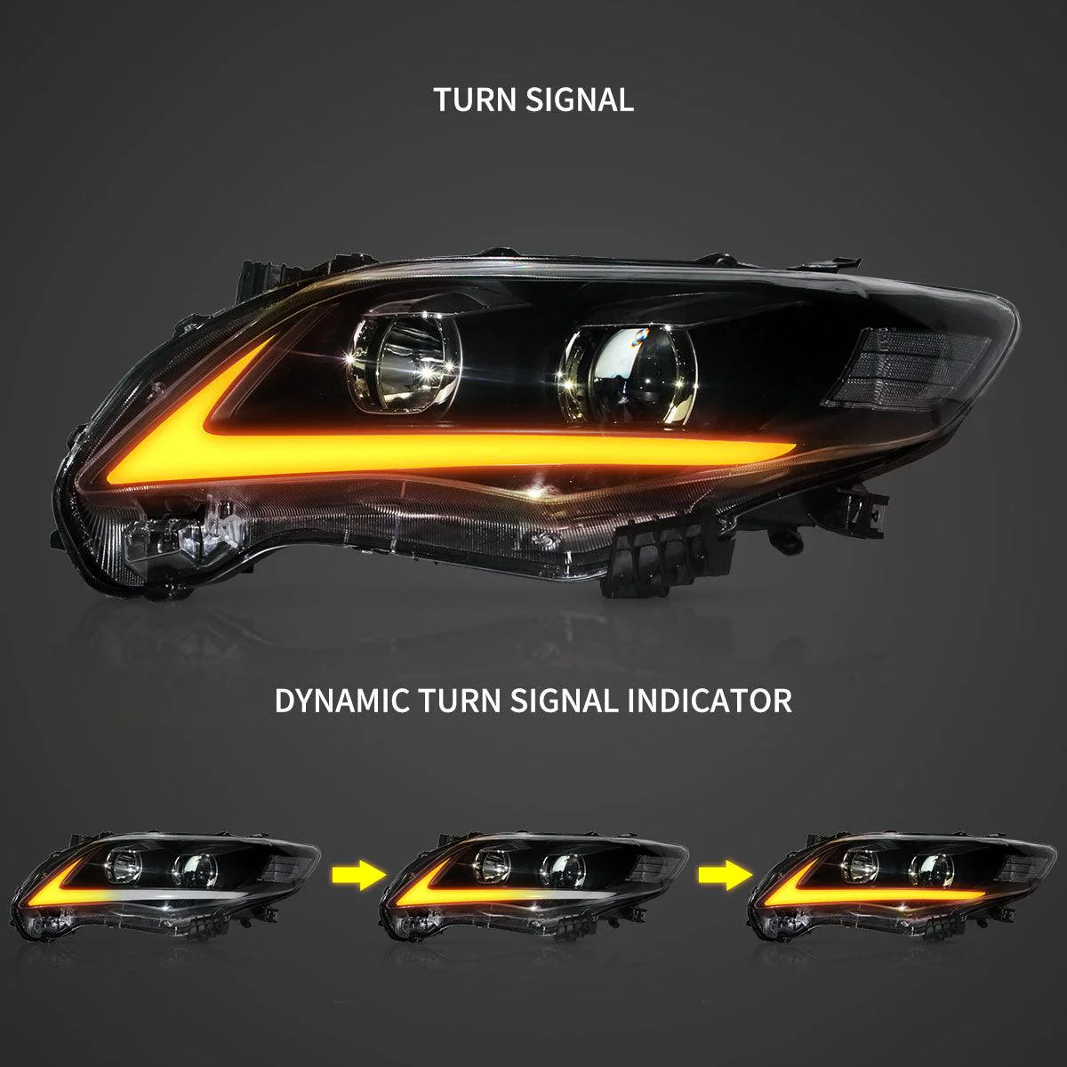 LED Headlight Assembly Projector Black For 2011-2013 Toyota Corolla 10th Gen (E140 Wide-Body) Facelift - Image 3