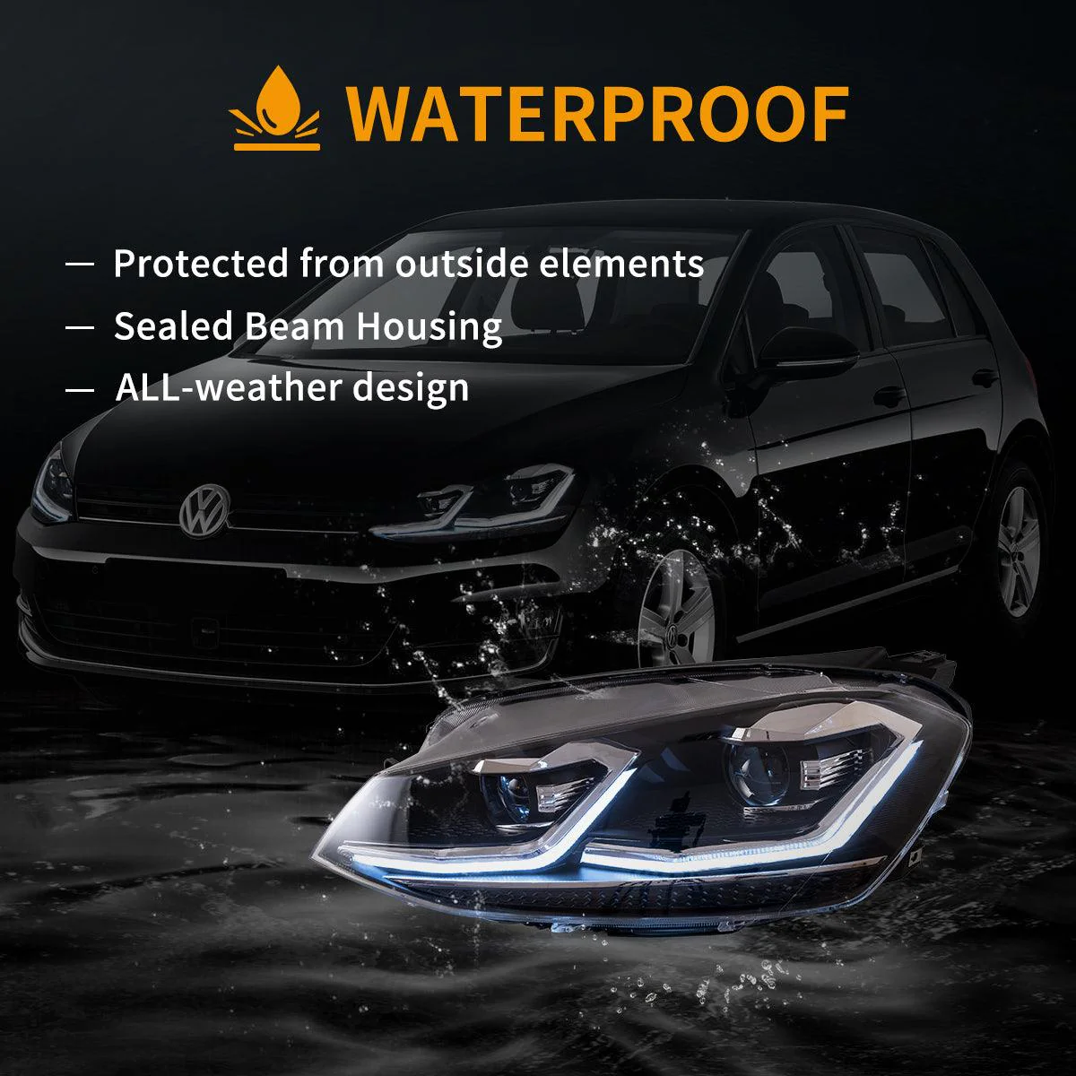 LED Headlight Assembly Projector Black For 2012-2017 Volkswagen Golf 7th Gen (Mk7, Typ 5G) - Image 7