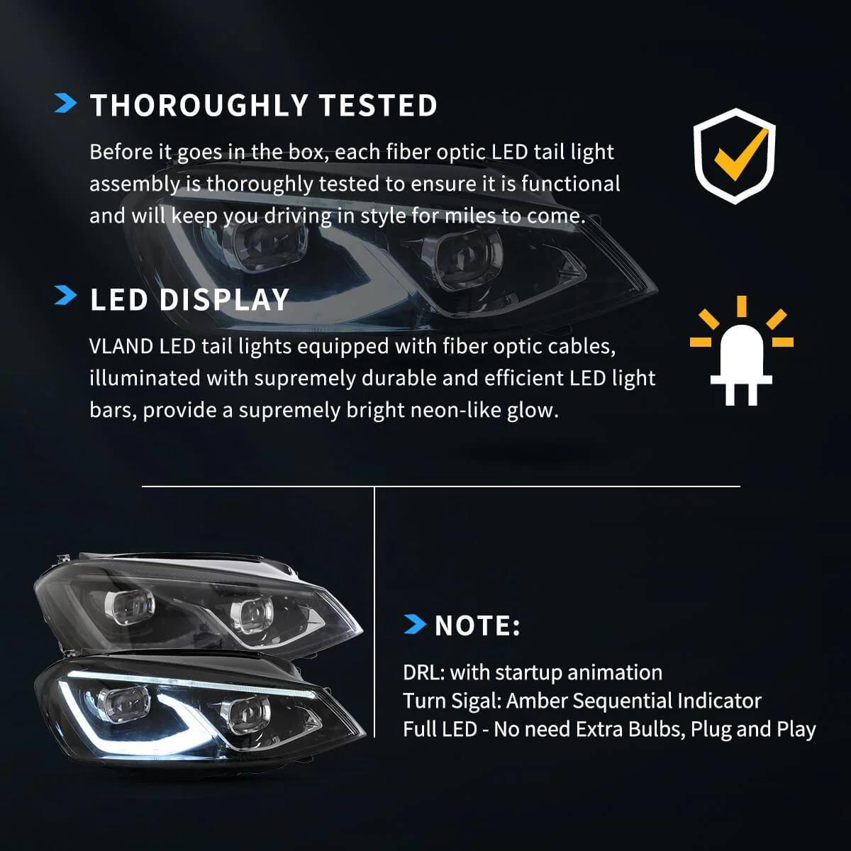 LED Headlight Assembly HID Dual Beam Projector Black For 2014-2017 Volkswagen Golf 7th Gen (Mk7, Typ 5G) Hatchback - Image 9