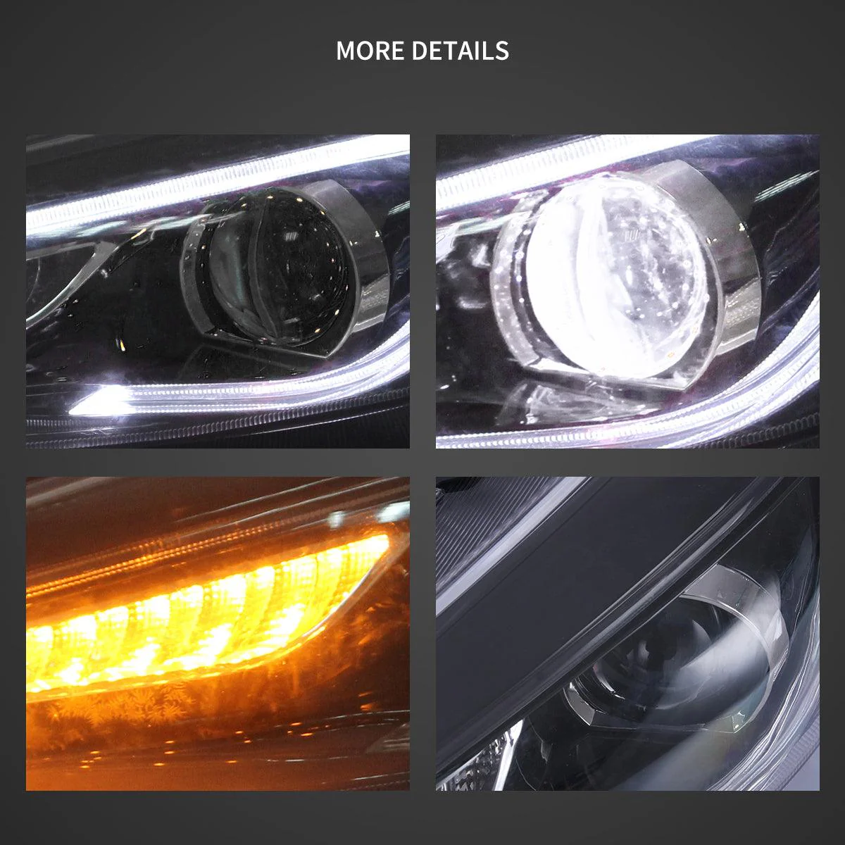 LED Headlight Assembly Dual Beam Projector Black For 2015-2018 Ford Focus 3th Gen Mark III Facelift - Image 11