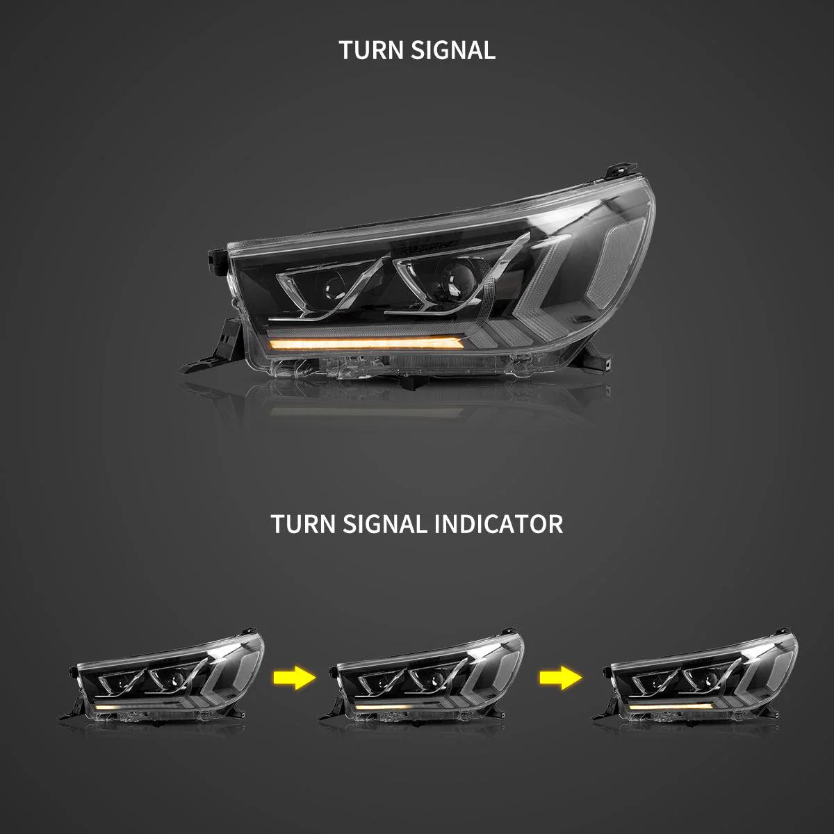 LED Headlight Assembly 2nd Dual Beam Projector Black For 2015-2020 Toyota Hilux SR5 8th Gens (GUN125, GUN126R) Pre-Facelift - Image 4