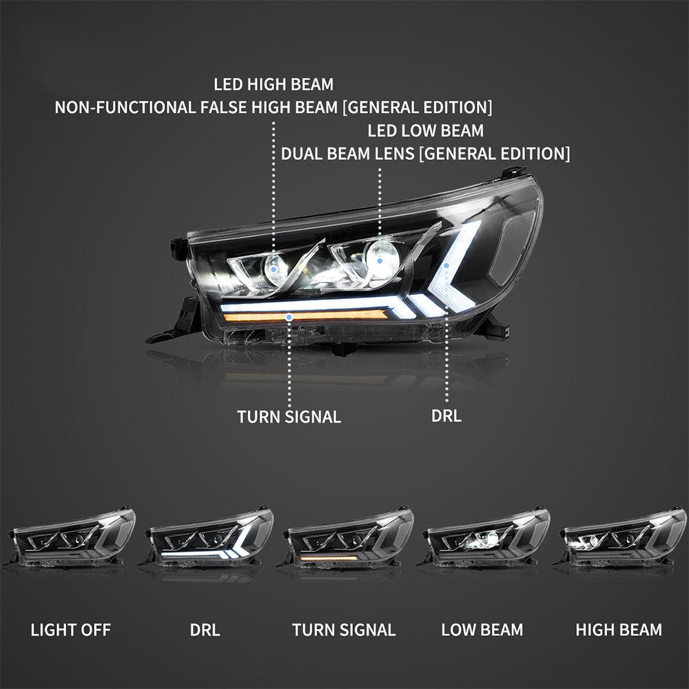 LED Headlight Assembly Dual Beam Projector Black For 2015-2020 Toyota Hilux SR5 8th Gens (GUN125, GUN126R) Pre-Facelift - Image 3