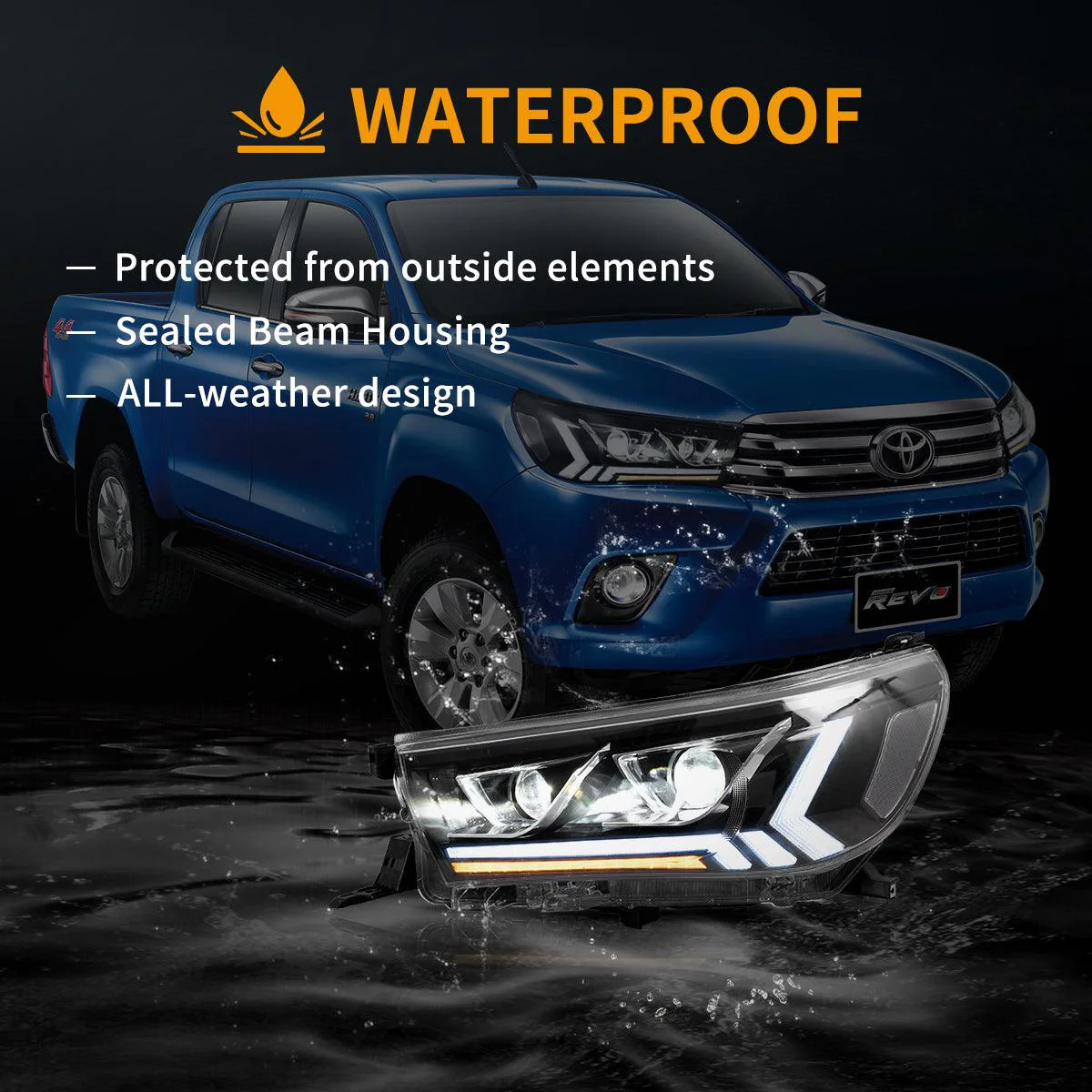 LED Headlight Assembly Dual Beam Projector Black For 2015-2020 Toyota Hilux SR5 8th Gens (GUN125, GUN126R) Pre-Facelift - Image 8
