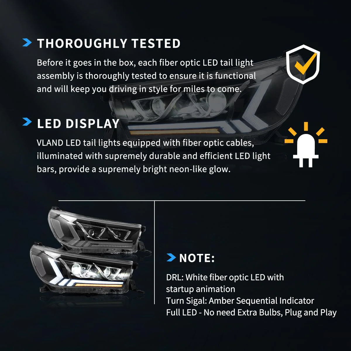 LED Headlight Assembly Dual Beam Projector Black For 2015-2020 Toyota Hilux SR5 8th Gens (GUN125, GUN126R) Pre-Facelift - Image 9