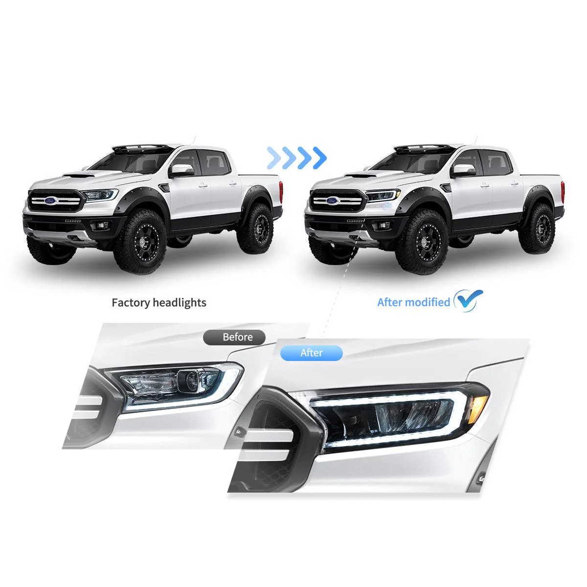 LED Headlight Assembly Matrix Projector Black For 2016-2021 Ford Ranger 3th Gen P375 [Inrternational Types] Facelift - Image 11
