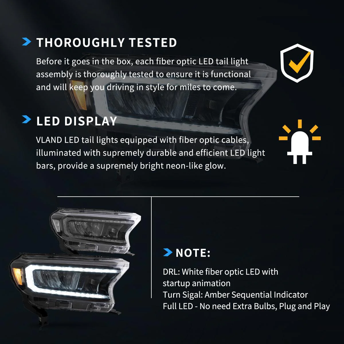 LED Headlight Assembly Matrix Projector Black For 2016-2021 Ford Ranger 3th Gen P375 [Inrternational Types] Facelift - Image 7
