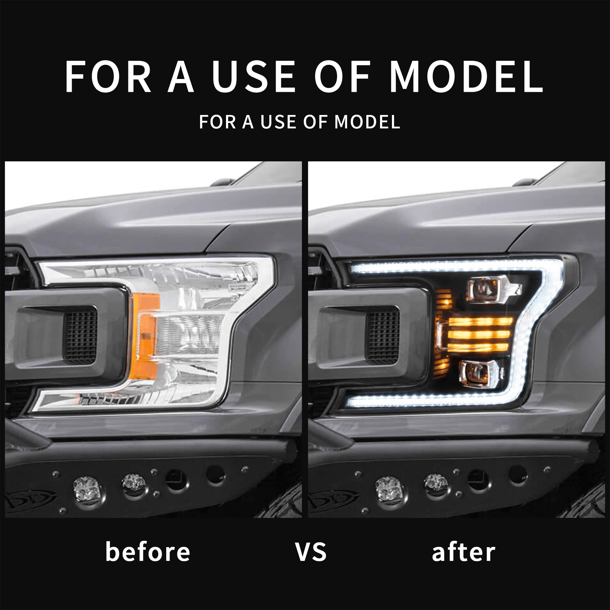 LED Headlight Assembly Dual Beam Projector Black For 2018-2020 Ford F150 13th Gen - Image 6