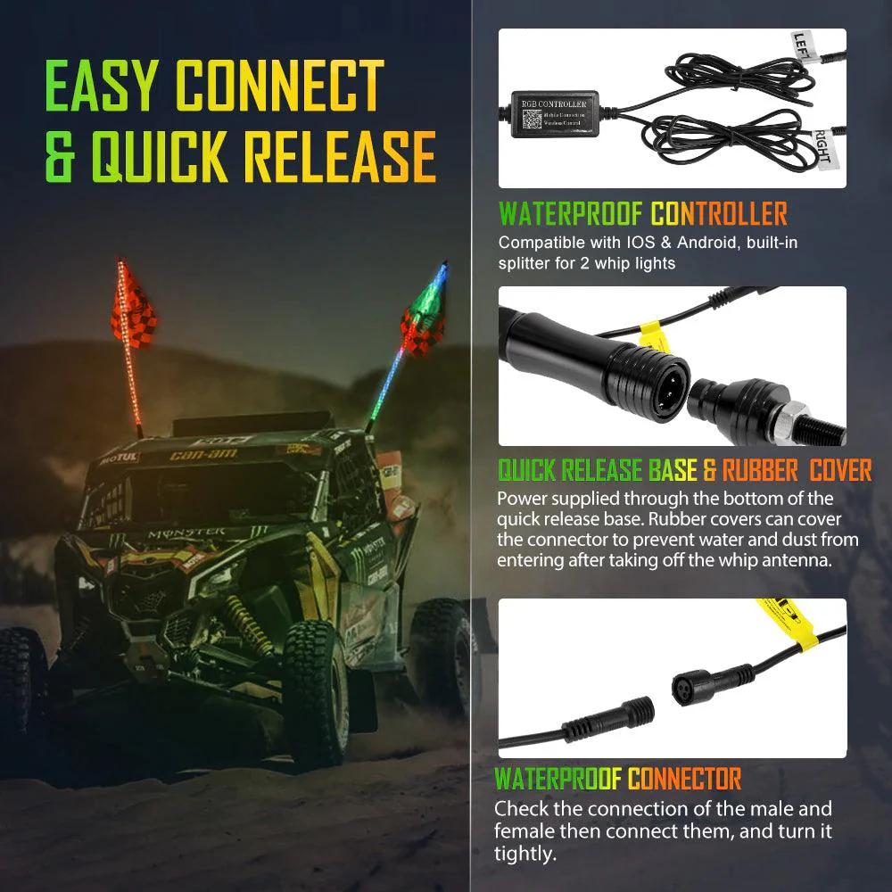 (2pcs/set) 3FT/4FT LED RGB Whip Lights with Turn Signal & Brake Light, Bluetooth APP/ Remote Control - Image 10