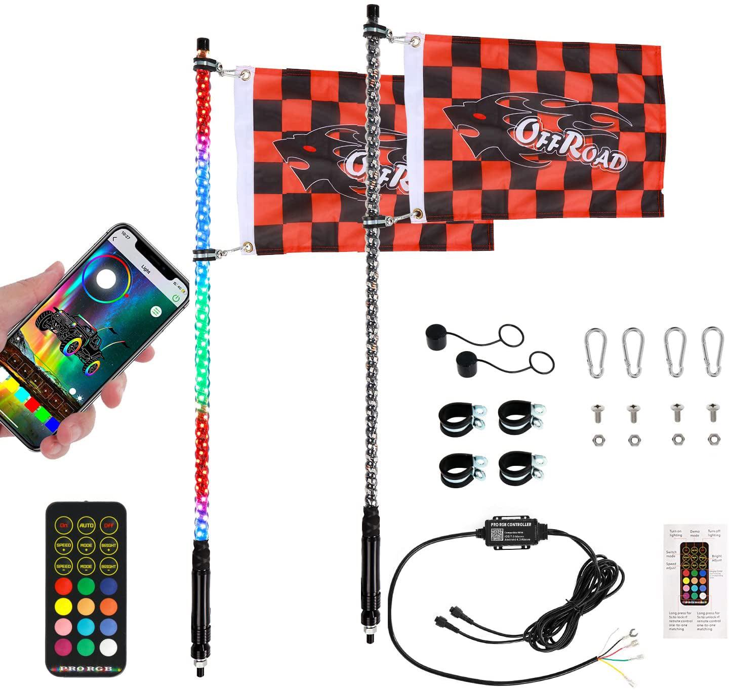 (2pcs/set) 3FT/4FT LED RGB Whip Lights with Turn Signal & Brake Light, Bluetooth APP/ Remote Control - Image 18