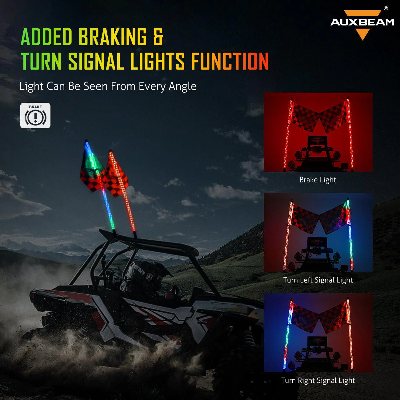 (2pcs/set) 3FT/4FT LED RGB Whip Lights with Turn Signal & Brake Light, Bluetooth APP/ Remote Control - Image 5