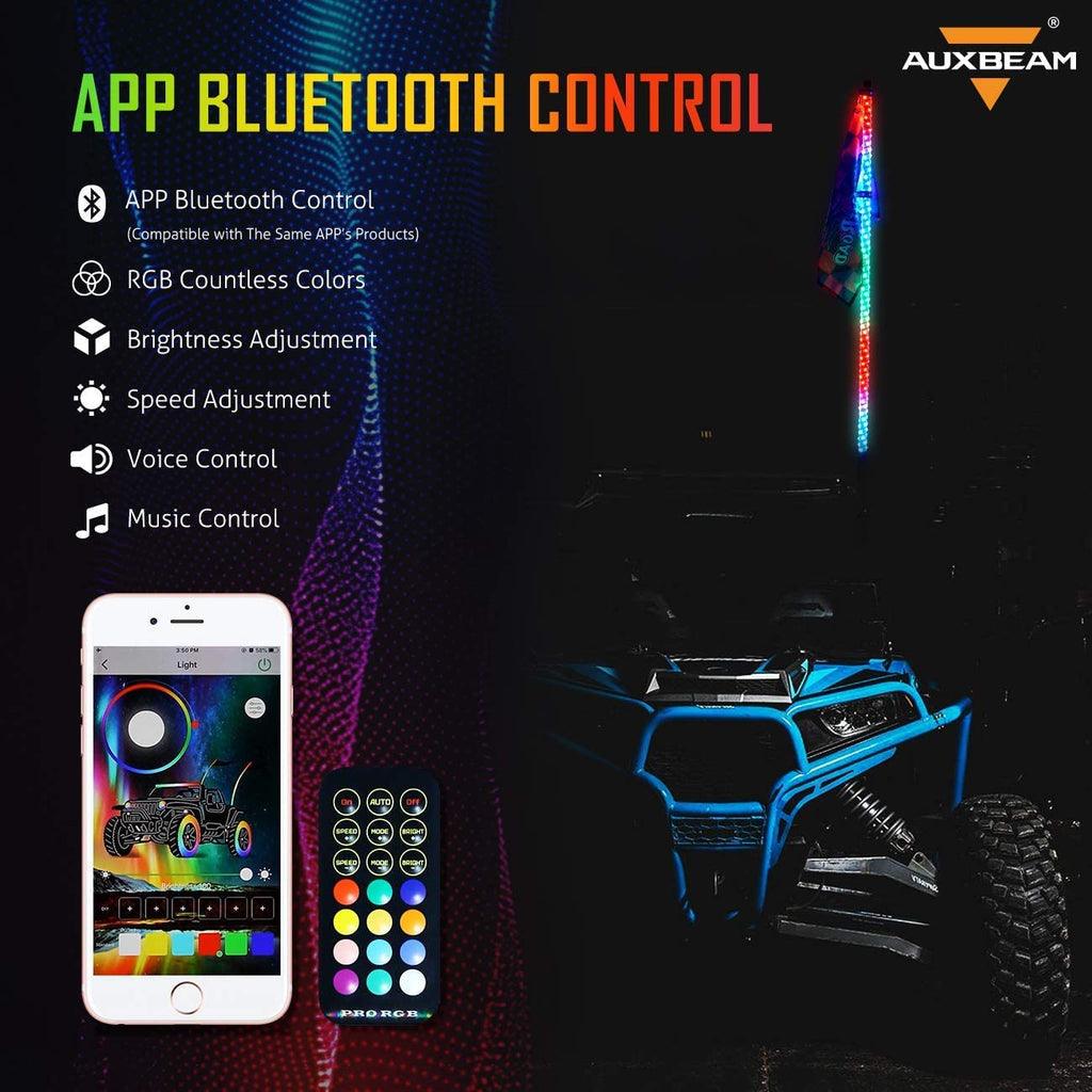 2Pcs 3FT RGB LED Whip Lights with Turn Signal & Brake Light + RGB LED Rock Lights Set with Bluetooth Controlled - Image 12