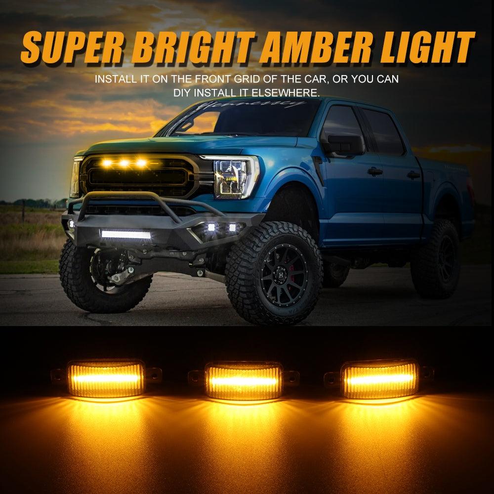 (3pcs/set)  LED Front Grille Lights Raptor Style Amber Light Universal Car Modification (Amber shell/ Smoked shell） - Image 3