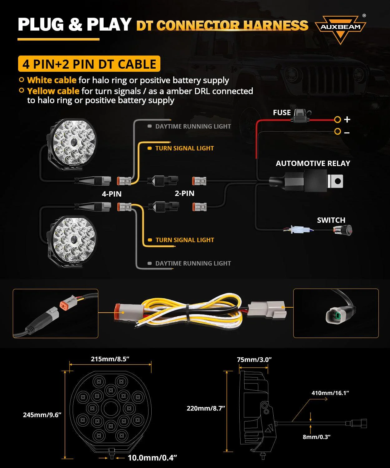 360-Ultra Series 8.5 Inch 220W LED Spot Driving Light Off Road Lights with White DRL&Amber Turn Signal Light - Image 6