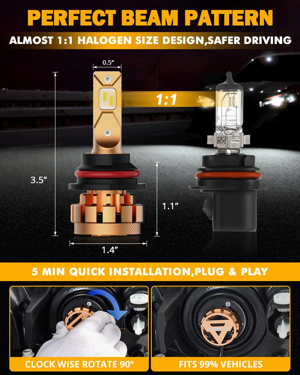9007 LED Headlight Bulbs 70W 18000LM F-16 Plus Series Brightest 6000K Cool White | 2 Bulbs - Image 6
