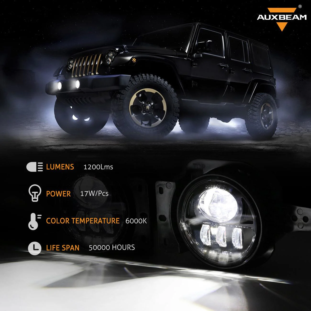 9'' Round 100W LED Headlights with DRL & 4 Inch 30W LED Fog Lights with Adapter Ring for Jeep Wrangler JL 2018-2019 - Image 5