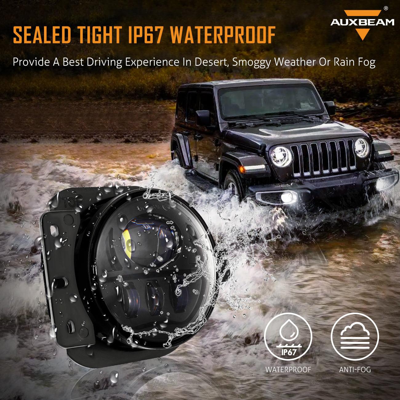 9'' Round 100W LED Headlights with DRL & 4 Inch 30W LED Fog Lights with Adapter Ring for Jeep Wrangler JL 2018-2019 - Image 7