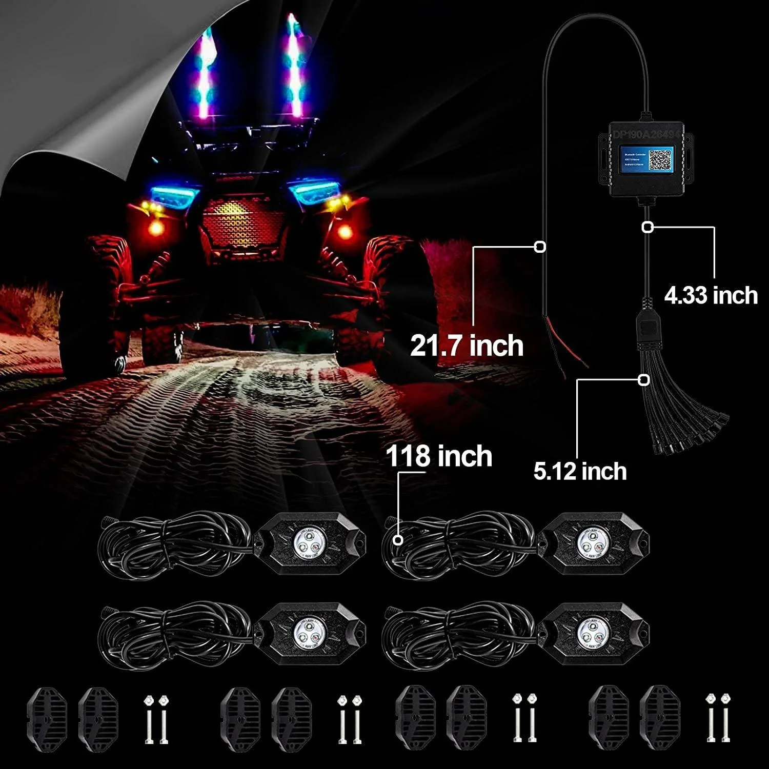 RGB LED Rock Light Set with Bluetooth Controller for GMC Sierra AT4 GMC Sierra 1500/2500/3500 - Image 6