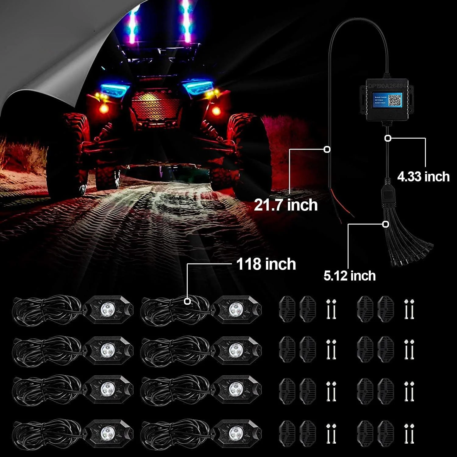 RGB LED Rock Light Set with Bluetooth Controller for ATV UTV - Image 6