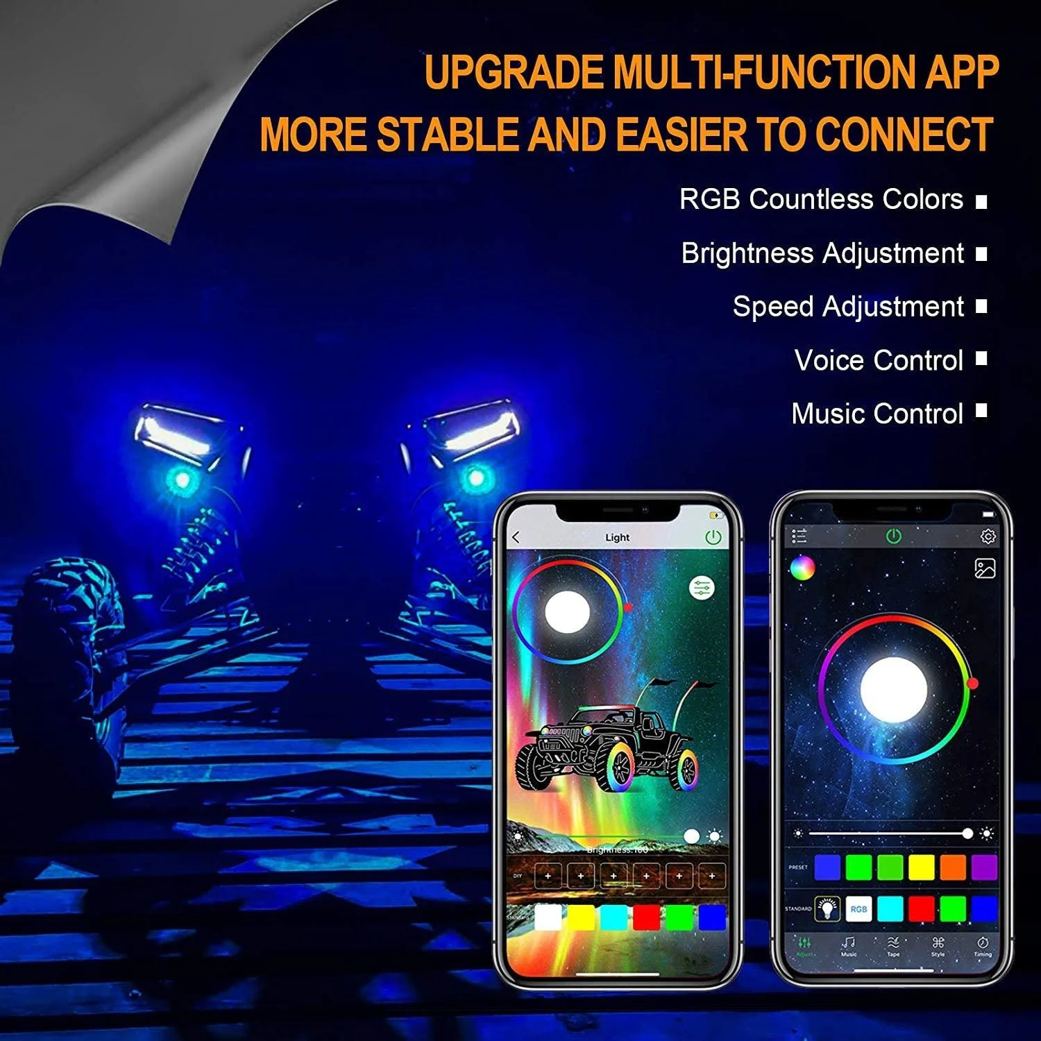 RGB LED Rock Light Set with Bluetooth Controller for ATV UTV - Image 9