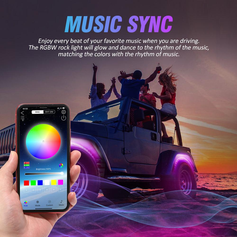 RGBW LED Rock Lights Kit with Bluetooth APP & Wireless Remote Control, Multicolor Neon Underglow Lights with Brake Light function - Image 3