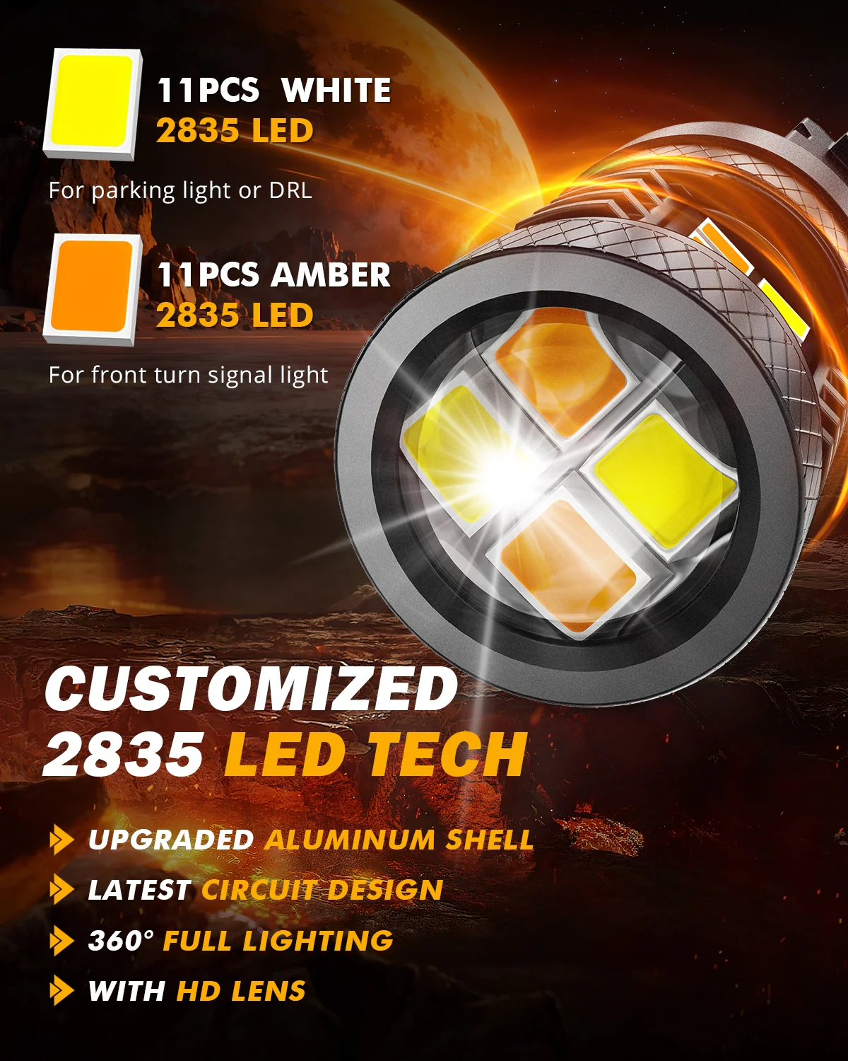 (2pcs/set) White&Amber Switchback Bake/Reverse/Tail Light LED Bulbs with Canbus-Decode - Image 4