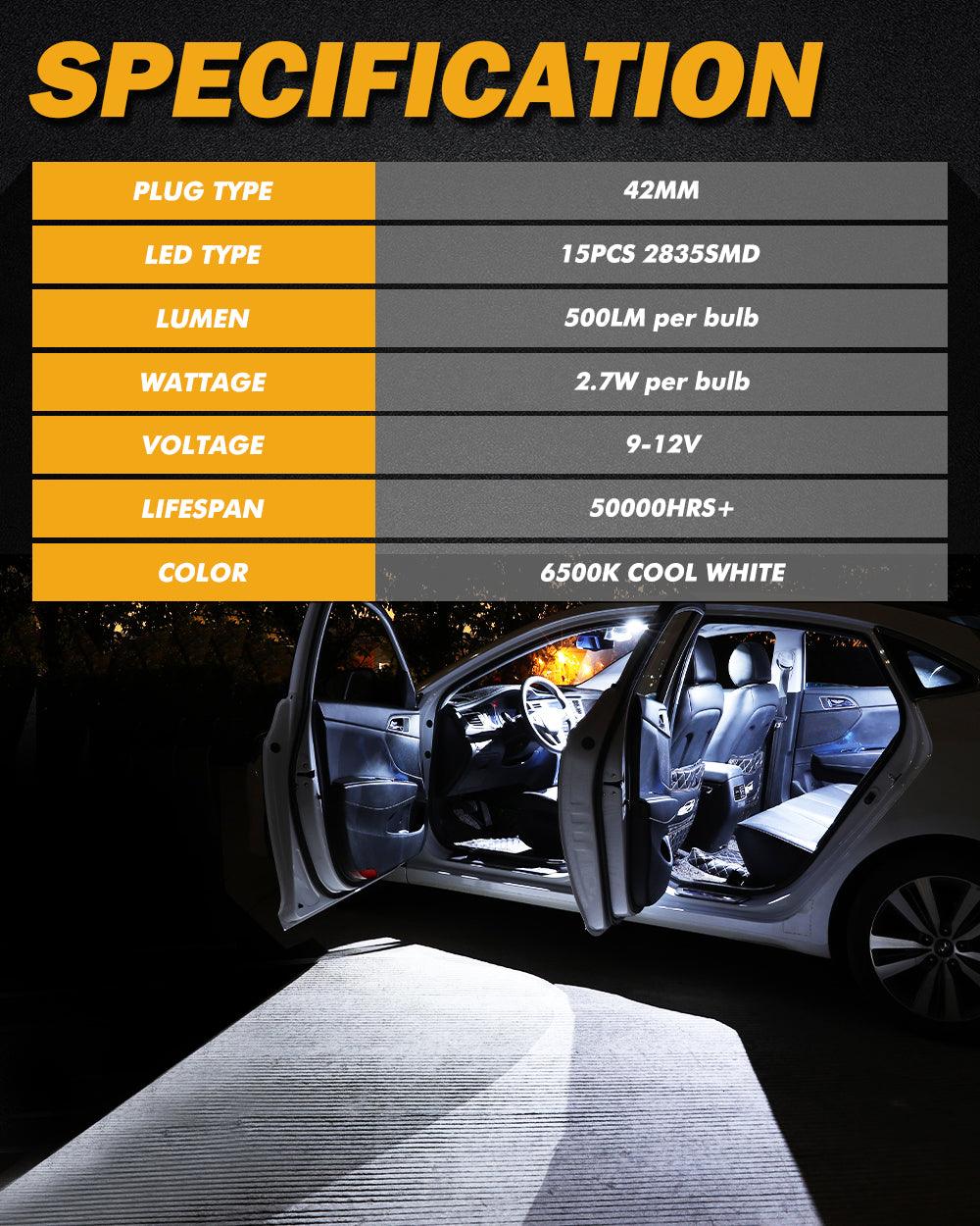 41MM 578 211-2 212-2 214-2 1.61" Festoon LED Interior/Dome/Map/License Plate Light Bulbs 2.7W 500LM 6500K White | 2 Bulbs - Image 6