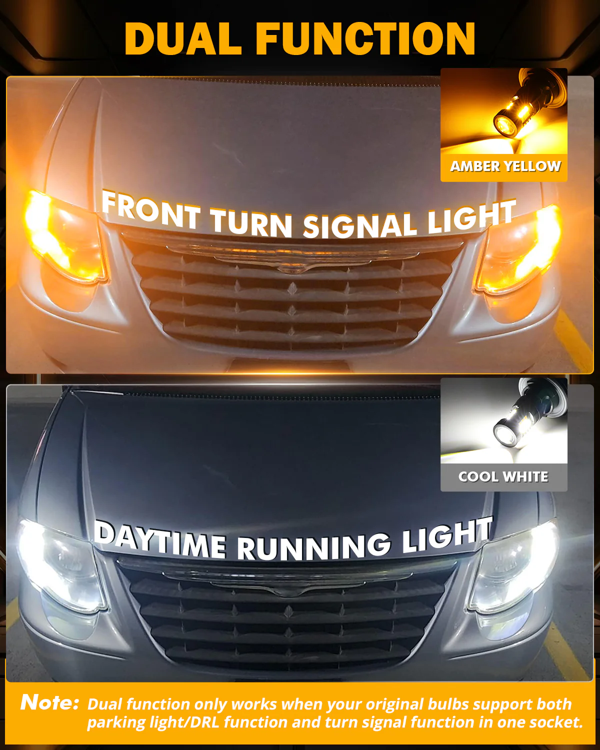 T25 3157 3156 LED Front Turn Signal & DRL Light Bulbs 400% High Brightness Dual Color Switchback White & Amber B1B Series| 2 Bulbs - Image 7
