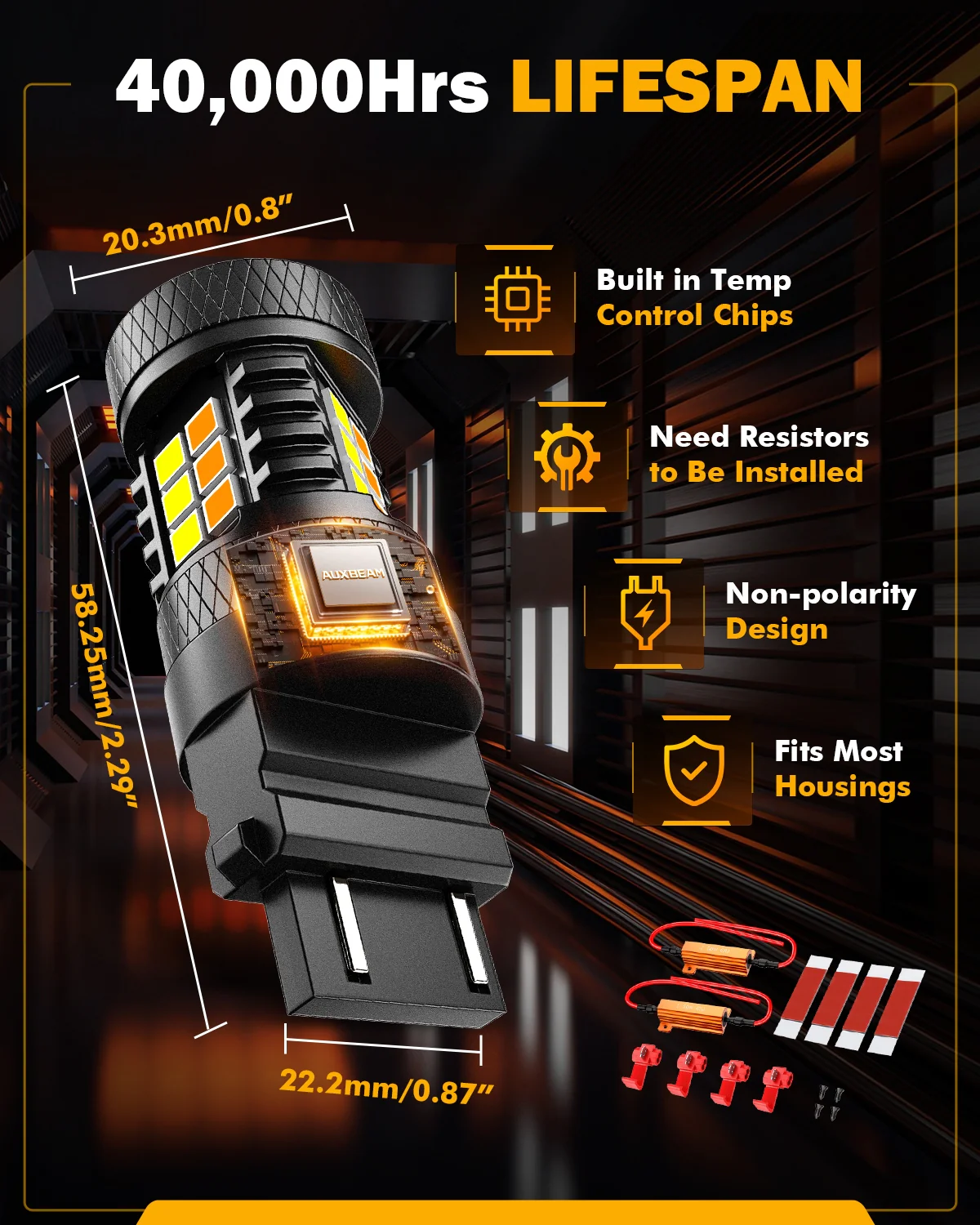 T25 3157 3156 LED Front Turn Signal & DRL Light Bulbs 400% High Brightness Dual Color Switchback White & Amber B1B Series| 2 Bulbs - Image 8
